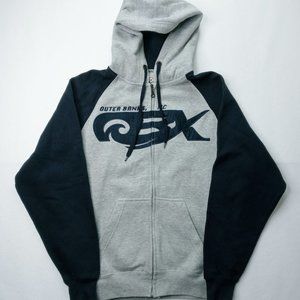 OBX Mens Hoodie Full Zip Hooded Jacket Gray Blue S